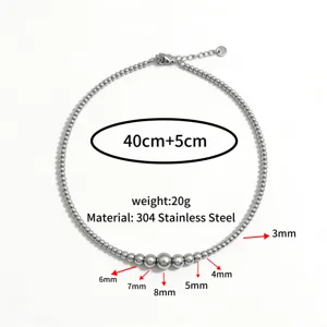 Edelstahl Perlenkette mit abgestuften Kugeln von 3mm bis 8mm und 40cm Länge für Damen.