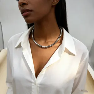 Collier de perles en acier inoxydable minimaliste, choker élégant pour femmes et filles.