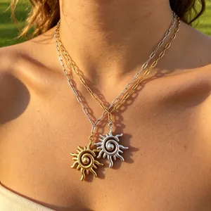 Minimalist Stainless Steel Sun Pendant Necklace For Women Gold Silver Plated Geometric Fashion Jewelry Collar Necklace