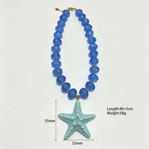 Acrylic colorful starfish beaded necklace detail view, 40+5cm length with 55mm pendant