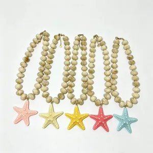 Colorful starfish beaded necklace set, cute acrylic summer beach jewelry for women and girls.