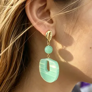 Boucles d'Oreilles Tombantes en Résine Géométrique Rétro Style Ins Tige en Acier Inoxydable Bijoux Statement pour Femmes Fête