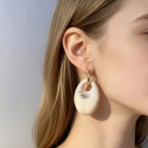 Edelstahl Geometrische Harz Hängeohrringe Retro Hongkong Stil Mode Ovale Baumelnde Schmuck Für Frauen Geschenke