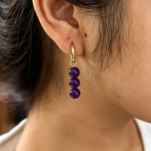 European American Style Colorful Natural Stone Earrings Women Unique Design Round Bead Ear Buckle Fashion Jewelry