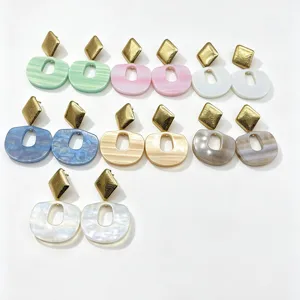 Retro resin geometric earrings with chic metal top, stylish fashion detail for daily wear.