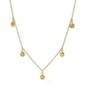 Vergoldete Edelstahl Kette Halskette mit geometrischen Sechseck Strass Anhängern für Damen.
