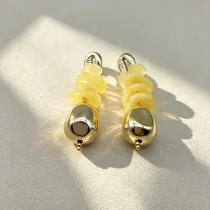Retro geometric flower earrings, stylish gold drop earrings for women daily wear accessory.
