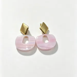 Retro geometric resin drop earrings for women stylish pink gold tone statement jewelry