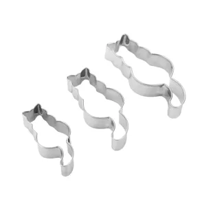 Edelstahl Katzen Keksausstecher Set, Detailansicht von drei süßen Backformen für DIY.