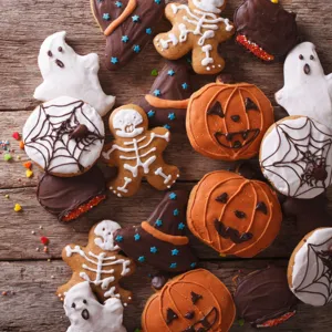 Halloween cookie molds set, baking tools for festive spooky party treats and desserts.