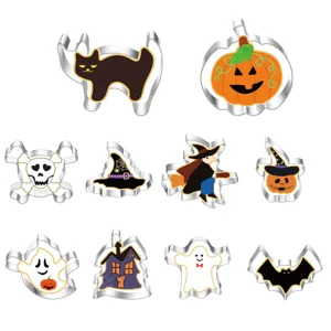 Halloween stainless steel cookie cutters set of 10 pieces DIY baking biscuit molds.
