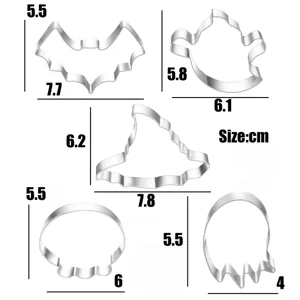 Set tagliabiscotti di Halloween in acciaio inossidabile, stampi con dimensioni.