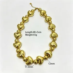 Collana con ciondolo a cuore color oro chunky catena di perline moda gioielli da donna regalo
