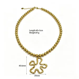 Gouden kralenketting met onregelmatige holle bloemhangers, stijlvolle sleutelbeinketting dames.