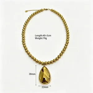 Gouden kraal ketting met druppelhanger, stijlvolle ketting sieraden voor dames mode accessoire