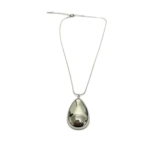 European and American fashion stainless steel 3D smooth teardrop pendant necklace for women