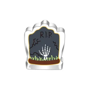 Stainless steel Halloween tombstone cookie cutter detail view, perfect for festive baking and DIY.