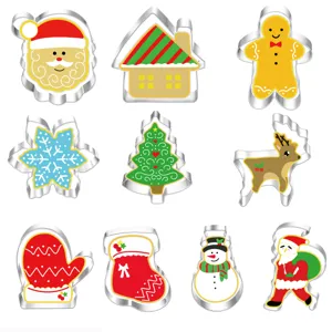 Stainless steel Christmas cookie cutter set featuring various cute holiday shapes for baking.