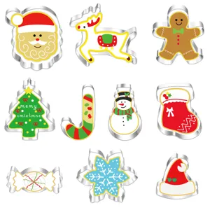 Stainless steel Christmas cookie cutters set, cute holiday baking molds for biscuits.