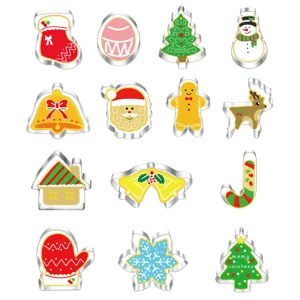 14-piece stainless steel Christmas cookie cutter set for festive holiday baking fun.