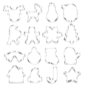 Stainless steel Christmas cookie cutter set 16 pieces metal baking molds for holiday