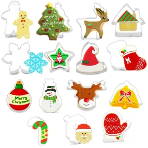 Set di 15 taglia biscotti di Natale in acciaio inossidabile con varie forme festive.