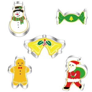 5pcs Christmas stainless steel cookie cutter set snowman gingerbread man baking molds tool