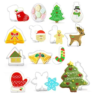 14-piece stainless steel Christmas cookie cutters set with holiday shapes for baking.