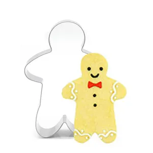 Stainless steel gingerbread man cookie cutter for festive holiday baking and treats.