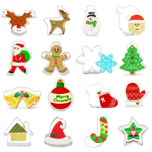 16-piece stainless steel Christmas cookie cutters set for holiday baking and festive treats.