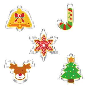 5-piece Christmas stainless steel cookie cutters set, cute baking molds for holiday treats.
