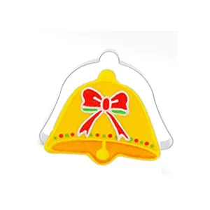 Stainless steel Christmas bell cookie cutter detail, perfect for festive baking and treats.