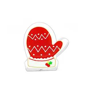 Stainless steel Christmas mitten cookie cutter detail view, perfect holiday baking tool.