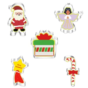 5-piece Christmas stainless steel cookie cutter set, festive baking mold for holiday treats.