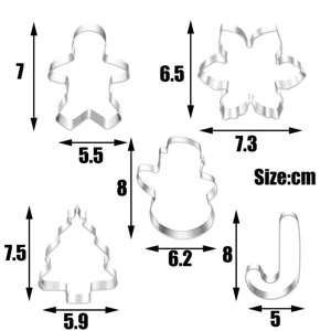 Stainless steel Christmas cookie cutter set 5 pieces ginger bread man snowflake tree mold.