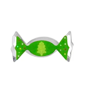 Closeup of stainless steel candy shape Christmas cookie cutter detail view presentation.