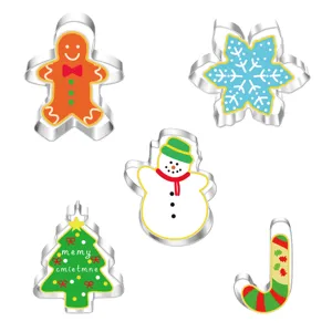 Stainless steel Christmas cookie cutters detail view, featuring cute holiday shapes and safe edges.
