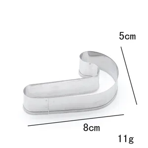 Stainless steel candy cane cookie cutter detail view, durable metal baking mold for Xmas.