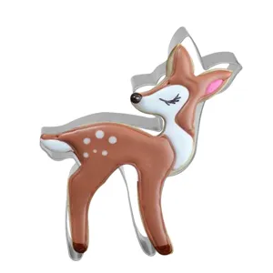 Detailed close-up view of the cute stainless steel deer cookie cutter, ideal for baking.