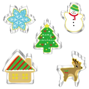 5pcs christmas stainless steel cookie cutters set snowflake tree snowman baking molds