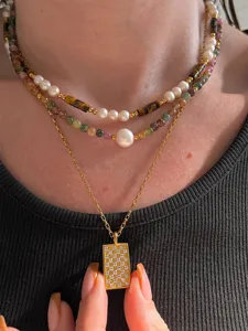 Bohemian Vintage Natural Stone Pearl Beaded Necklace For Women Layered Clavicle Chain Stylish Fashion Jewelry Gift