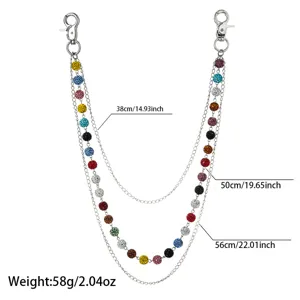 Multi-layer rhinestone waist chain punk hip hop pants chain with colorful crystal balls for women.