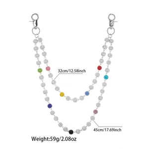 Detailed view of the double-layer rhinestone pants chain showcasing precise length dimensions.