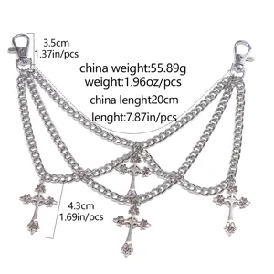 Mehrschichtige Metall Kreuz Kette Taschen Anhänger Mode Punk Stil Silber Accessoire 1Stk