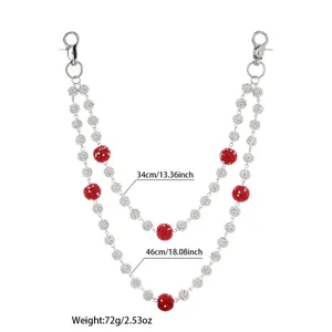 Double layer rhinestone pants chain detail view showing 34cm and 46cm lengths with 72g weight.
