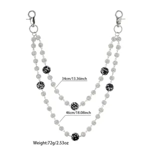 Double layer rhinestone pants chain, silver metal hip hop punk waist chain with crystal balls.