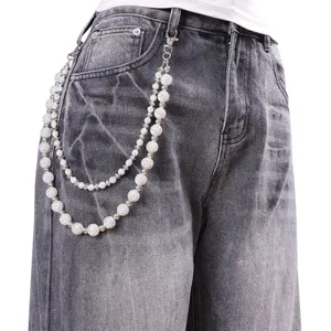 Double layer rhinestone waist chain hip hop punk jeans accessory stylish pants chain