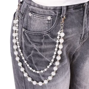 Rhinestone double layer pants chain hip hop punk metal waist accessory for men and women