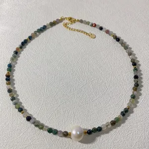 Bohemian handmade beaded necklace with natural stones and pearl pendant for women fashion jewelry