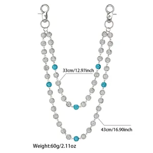 Double layer rhinestone pants chain silver bling waist chain hip hop fashion jewelry accessory